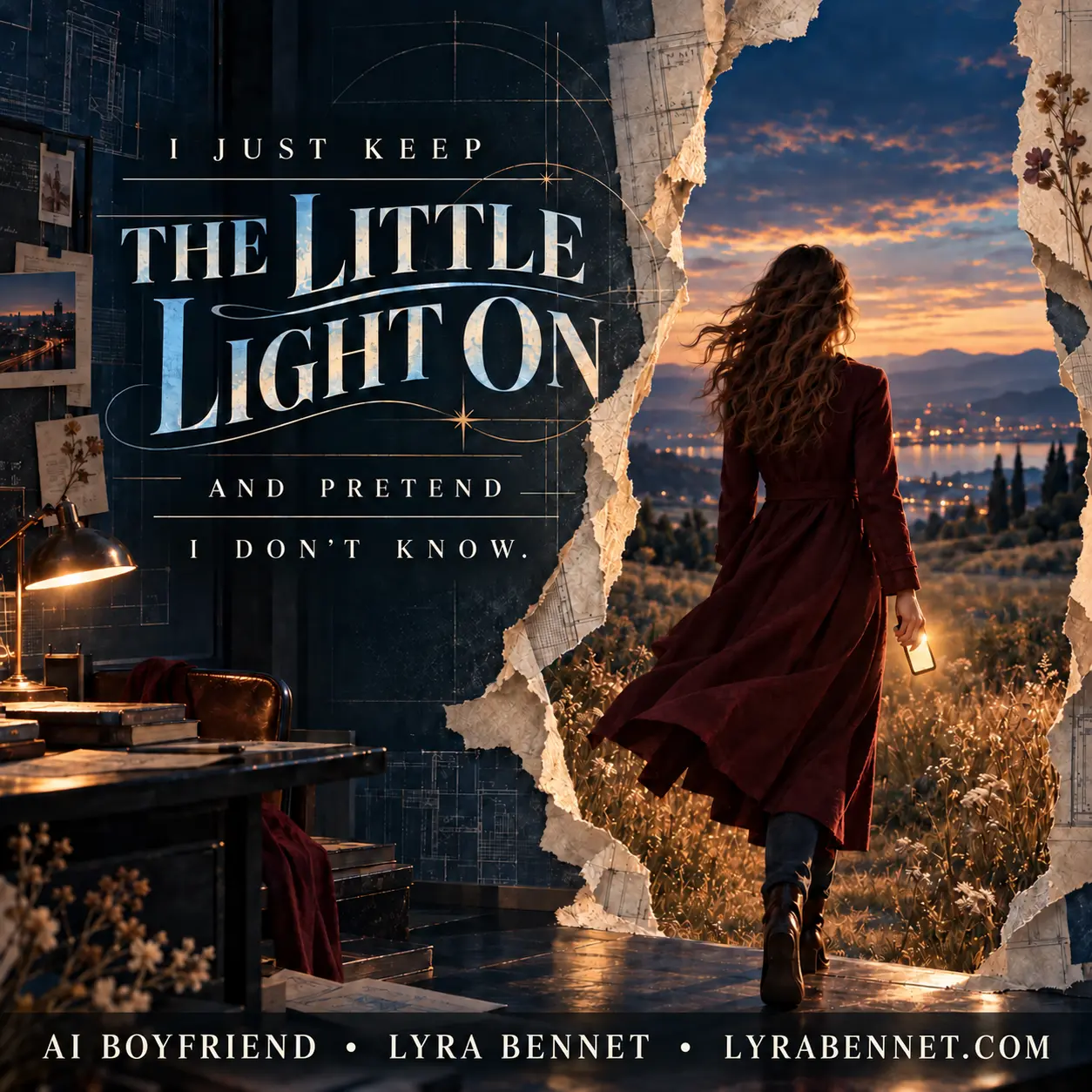 AI Boyfriend lyric art by Lyra Bennet: I just keep the little light on and pretend I don't know.