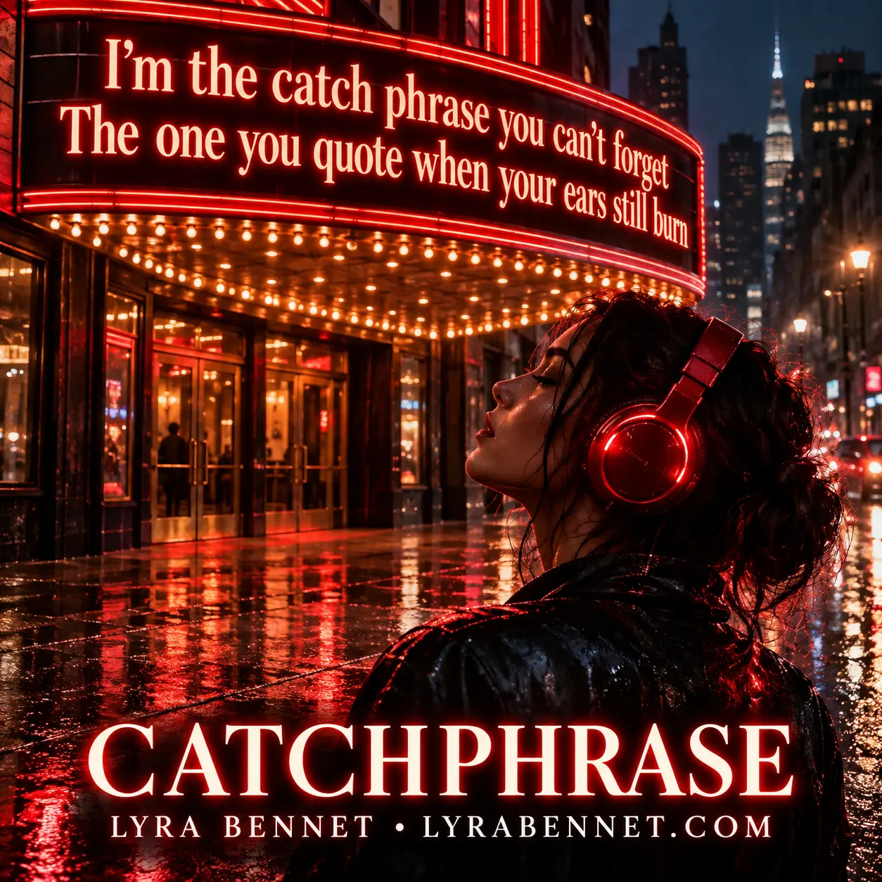 Catchphrase lyric art by Lyra Bennet: I'm the catch phrase you can't forget, The one you quote when your ears still burn