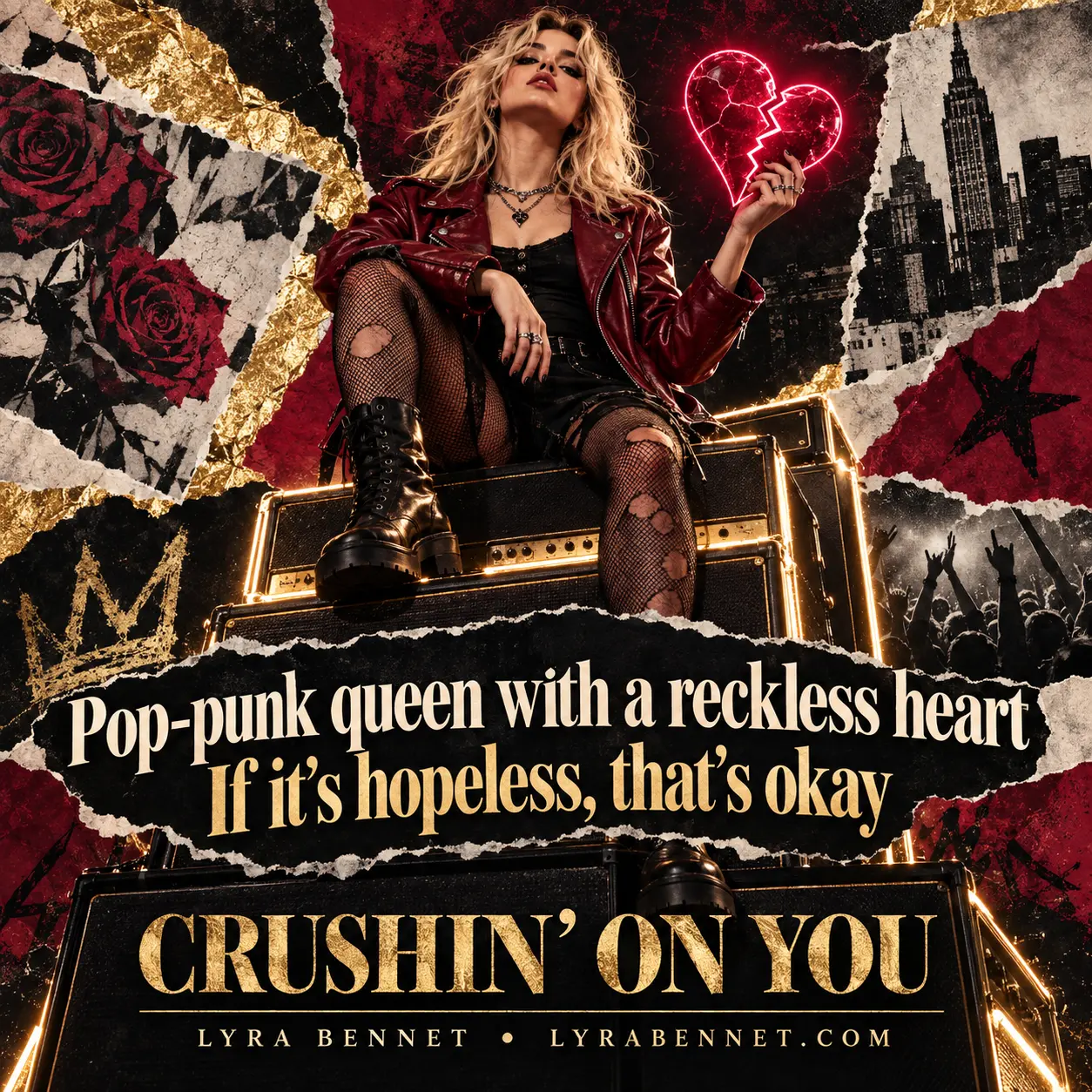 Crushin’ On You lyric art by Lyra Bennet: Pop-punk queen with a reckless heart, If it's hopeless, that's okay