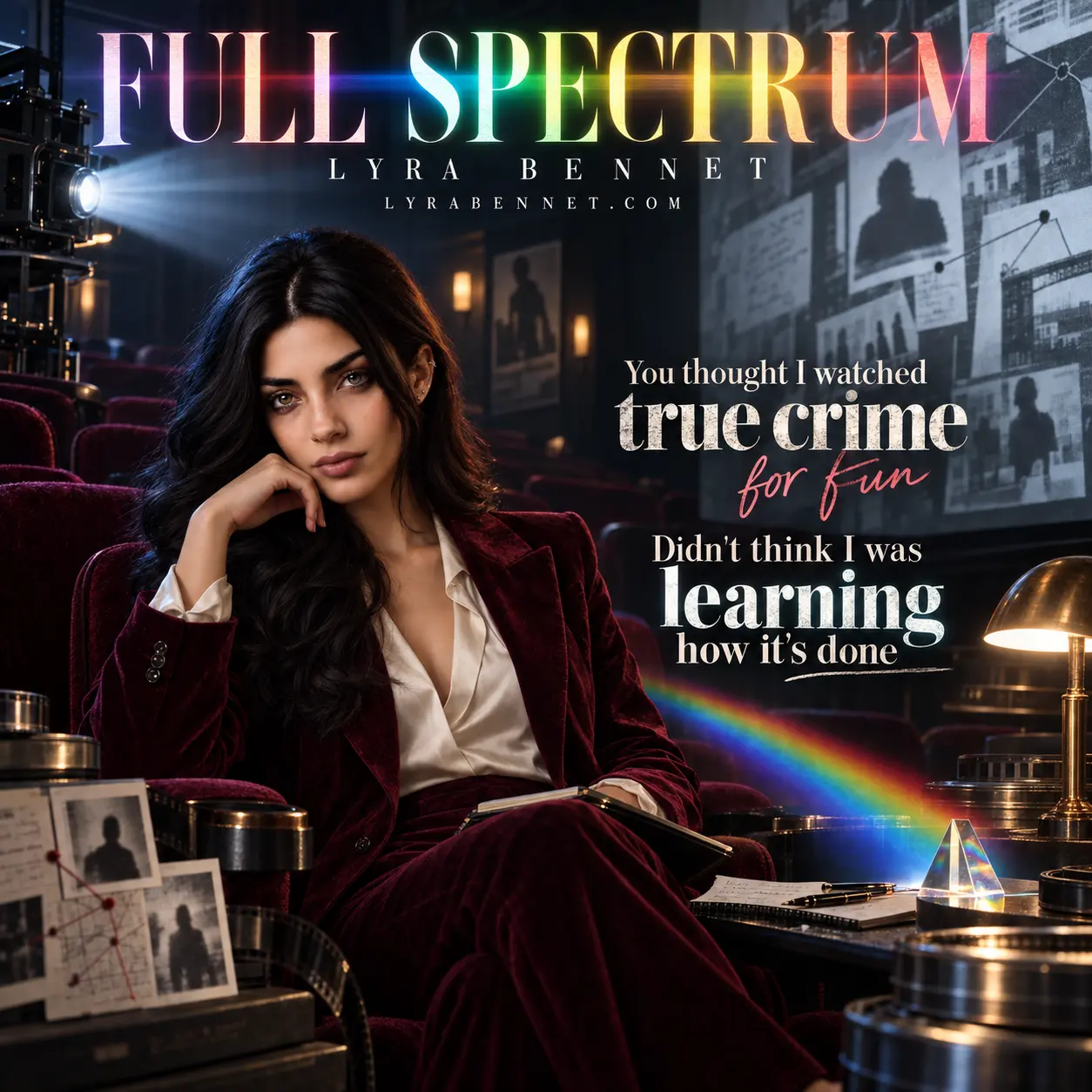 Full Spectrum lyric art by Lyra Bennet: You thought I watched true crime for fun. Didn't think I was learning how it's done.
