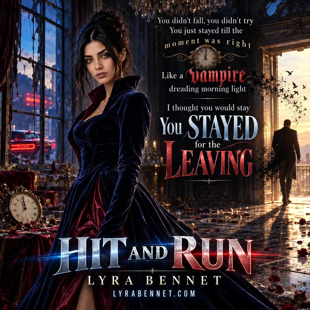 Hit and Run lyric art by Lyra Bennet: You didn't fall, you didn't try. You just stayed till the moment was right. Like a vampire dreading morning light. I thought you would stay. You stayed for the leaving.