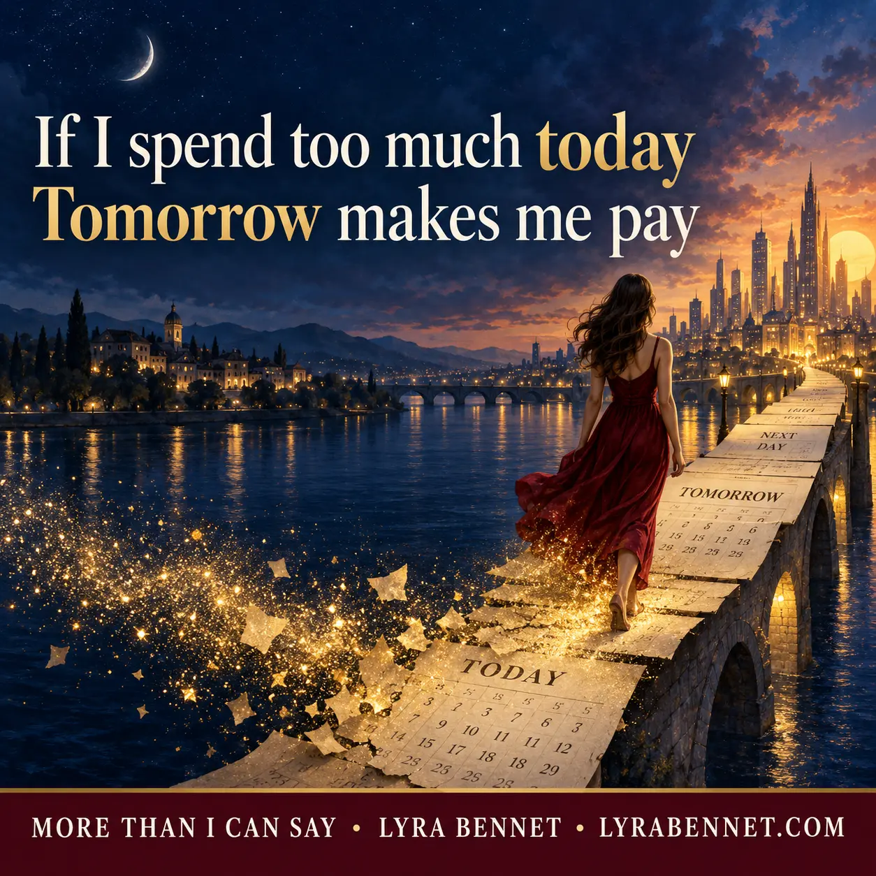 More Than I Can Say lyric art by Lyra Bennet: If I spend too much today, Tomorrow makes me pay