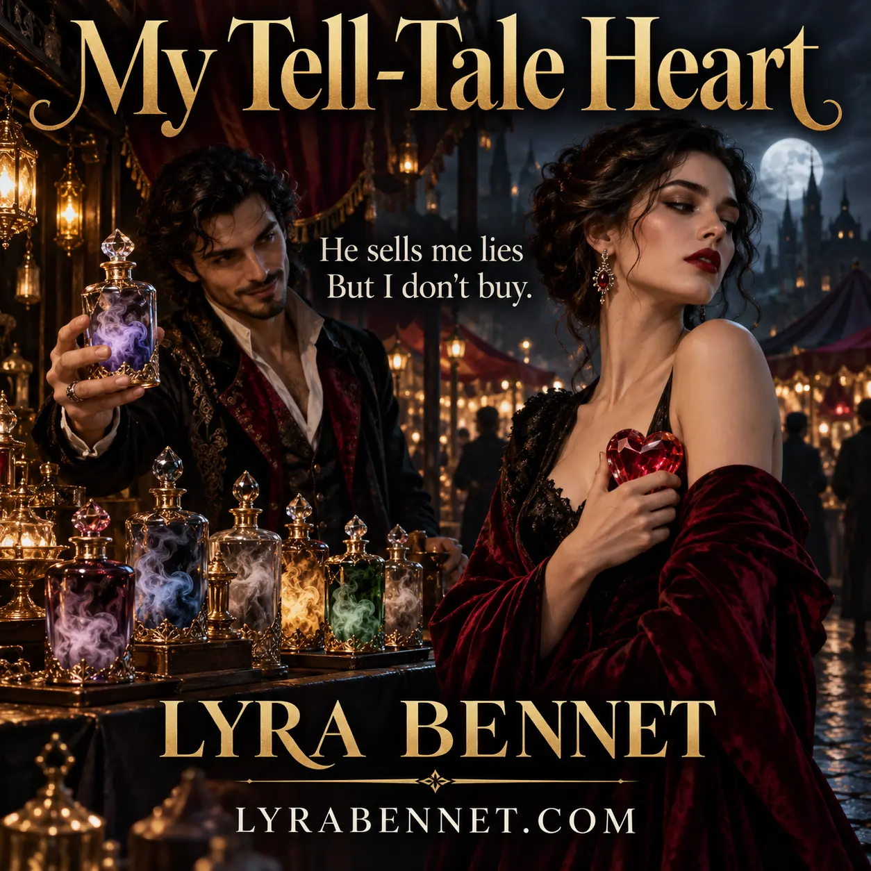 My Tell-Tale Heart lyric art by Lyra Bennet: He sells me lies, But I don't buy