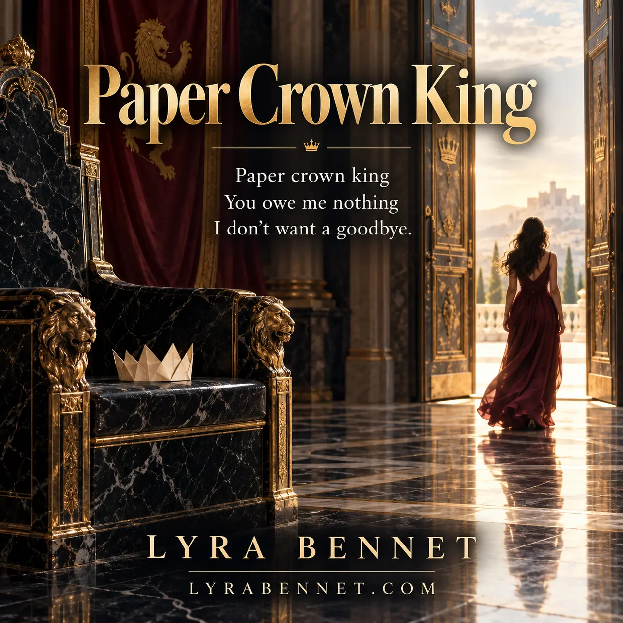 Paper Crown King lyric art by Lyra Bennet: Paper crown king, You owe me nothing, I don't want a goodbye