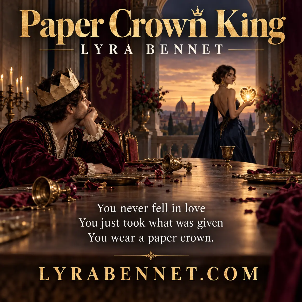 Paper Crown King lyric art by Lyra Bennet: You never fell in love, You just took what was given, You wear a paper crown