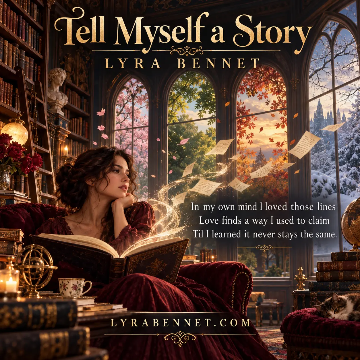 Tell Myself a Story lyric art by Lyra Bennet: In my own mind I loved those lines, Love finds a way I used to claim, Til I learned it never stays the same