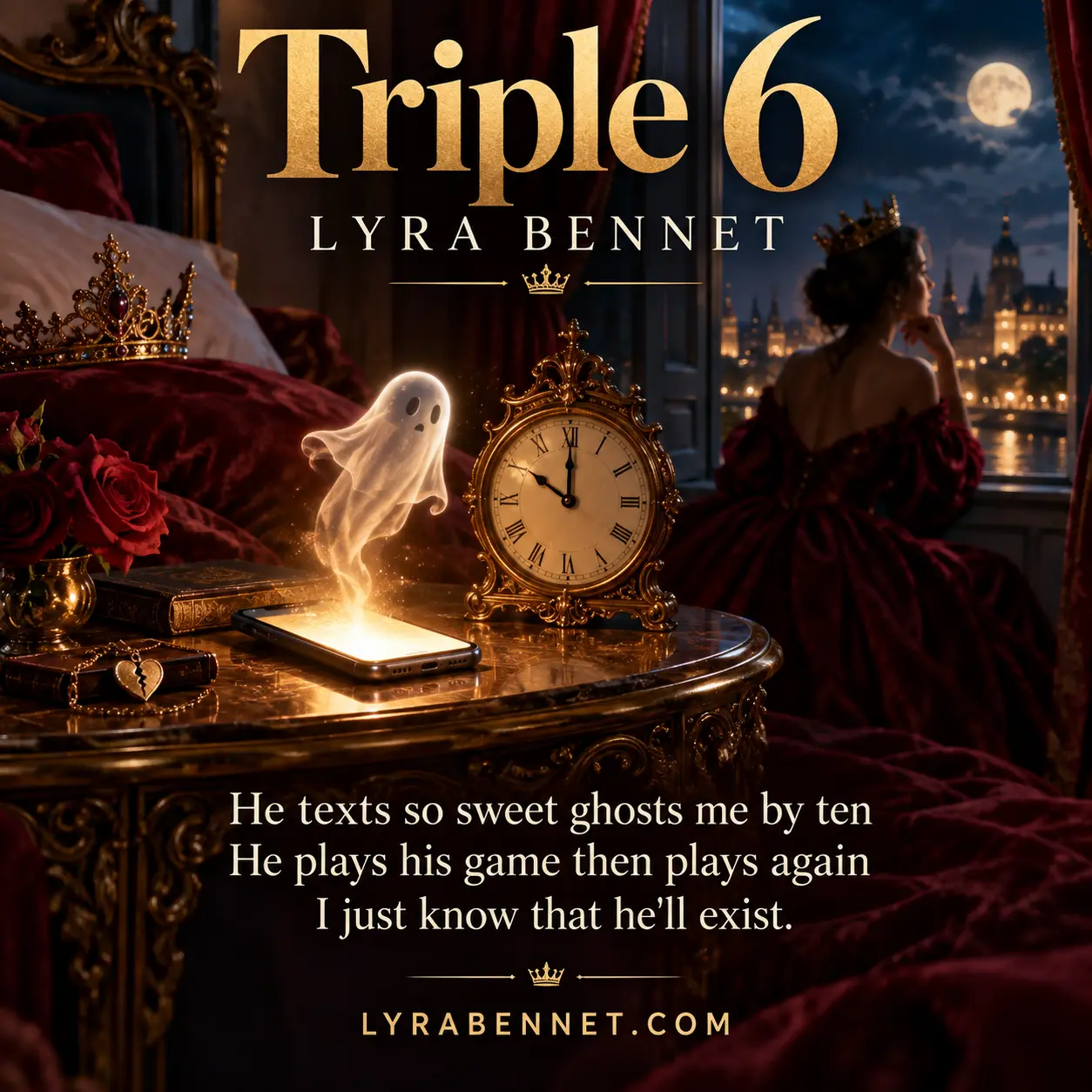 Triple 6 lyric art by Lyra Bennet: He texts so sweet ghosts me by ten, He plays his game then plays again, I just know that he'll exist